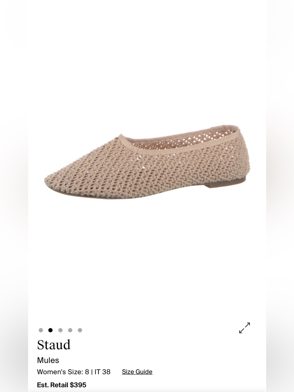 STAUD Beige Crochet Ballet Flats with Ribbon Heel